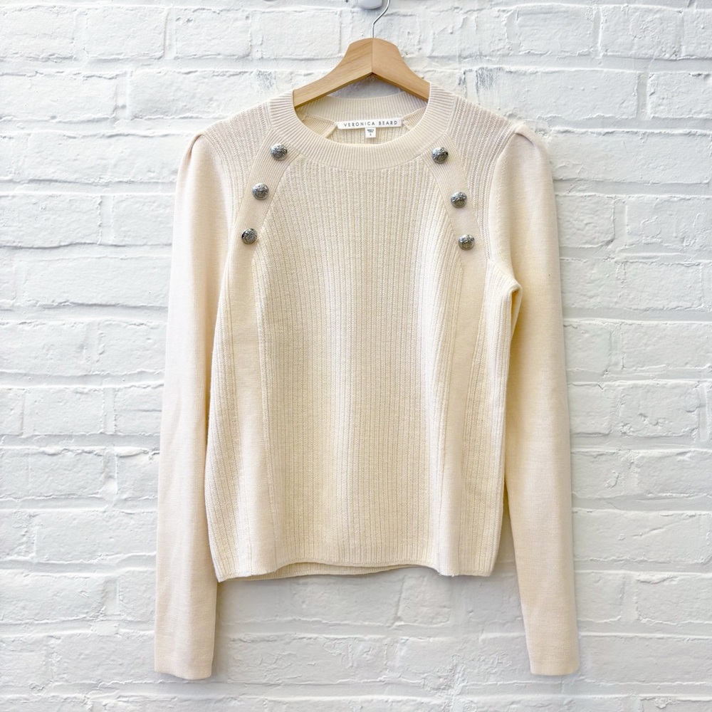 Veronica Beard || Simi Button-Shoulder Raglan Sweater Wool Cream Ivory Small